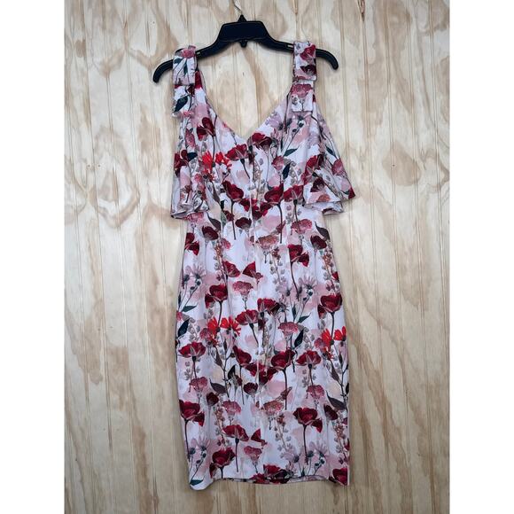 Black Halo Cold Shoulder Sheath Floral Dress Size 6 Lined Zip Back Elegant - Picture 2 of 10